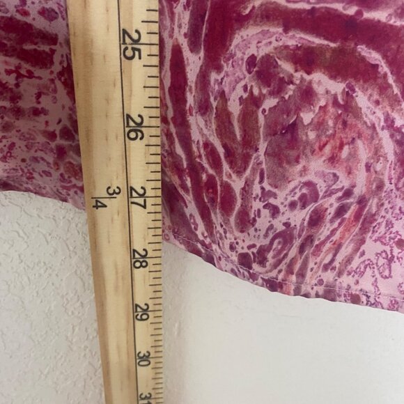 Zara Womens Size L Pink Abstract Print Button-Up Blouse Long Bell Sleeves Lightw - Picture 8 of 10